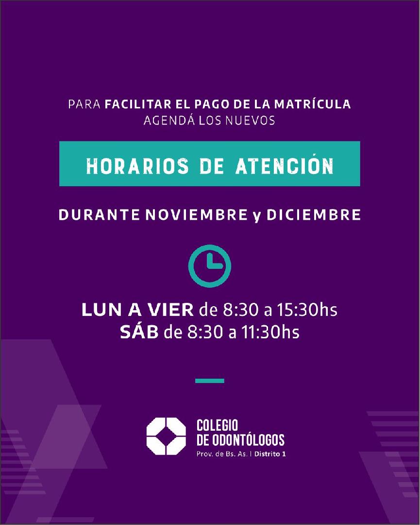 HORARIOS PARA PAGO DE MATRÍCULA