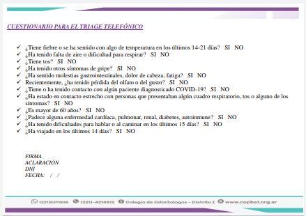 Cuestionario para el Triage telefónico